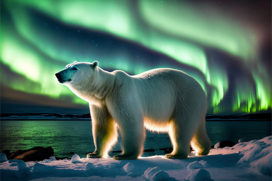 Green Northern Lights Polar Bear Canvas Art Wall Picture