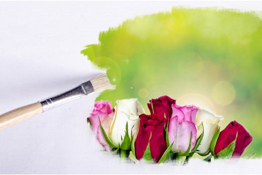 Green Pink Roses Flowers Paintbrush Canvas Art Wall Picture Or Gloss Print