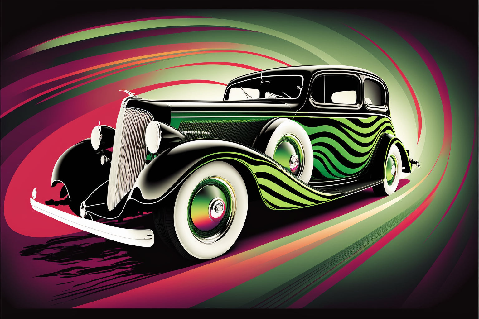 Green Purple Pop Art Abstract Car Canvas Art Wall Picture