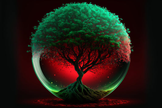 Green Red Tree Sphere Fantasy Abstract Canvas Art Wall Picture