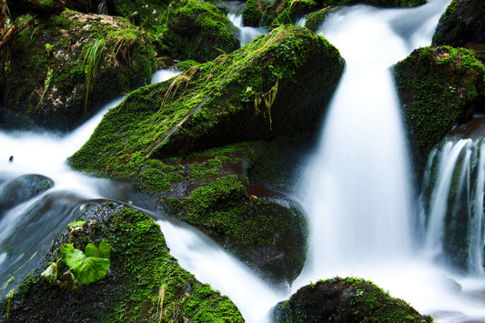 Green Rocks White Waterfall Water Landscape Canvas Art Wall Picture Or Gloss Print