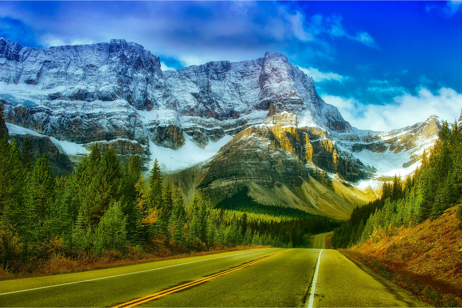 Green Snow Mountain Landscape Blue Sky Canvas Art Wall Picture Or Gloss Print