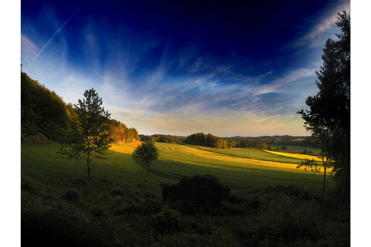 Green Sunlight Field Landscape Blue Sky Canvas Art Wall Picture Or Gloss Print