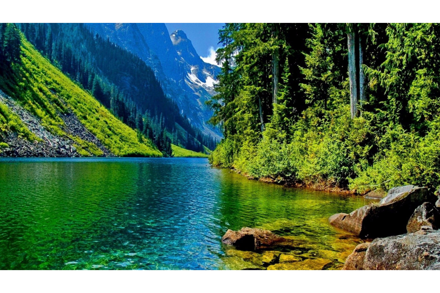 Green Water Mountain Landscape Canvas Art Wall Picture Or Gloss Print