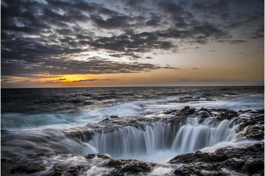 Grey Beach Sea Waterfall Sunset Canvas Art Wall Picture Or Gloss Print