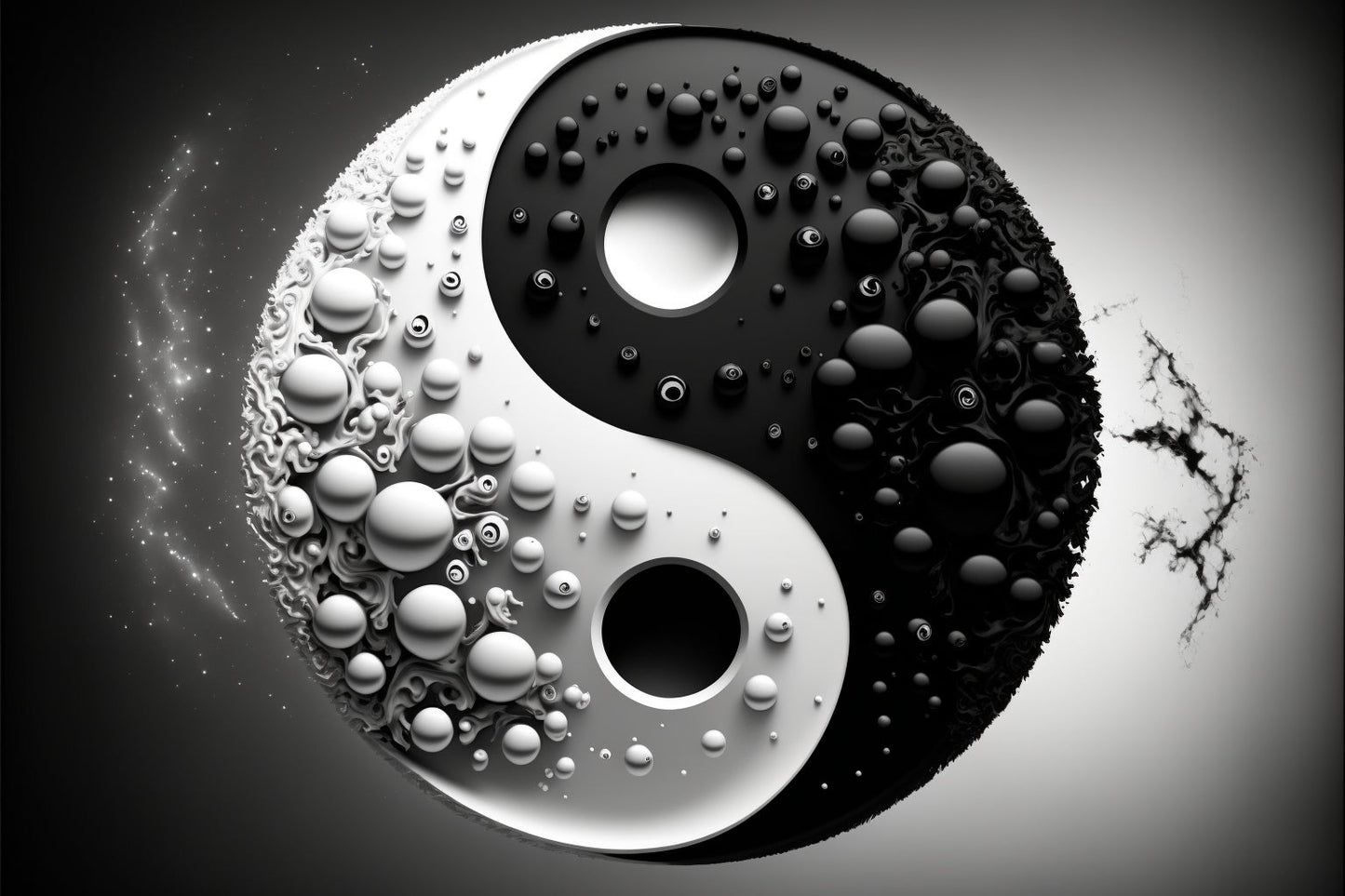 Grey Black White Ying Yang Abstract Canvas Art Wall Picture