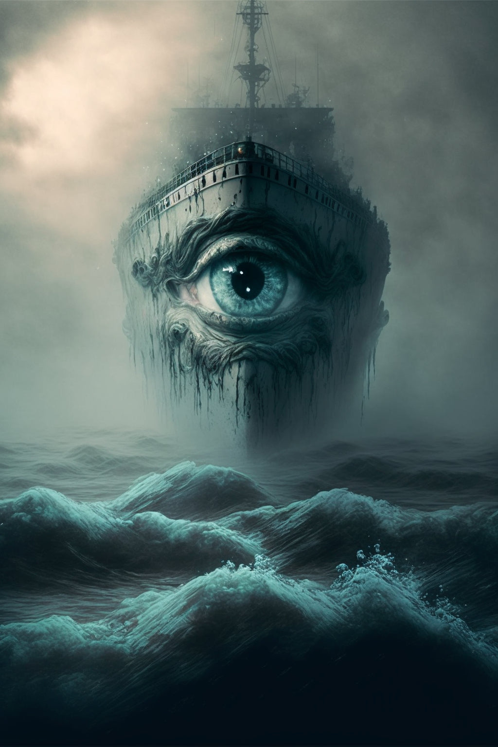 Grey Blue Eye Abstract Fantasy Ship Canvas Art Wall Picture