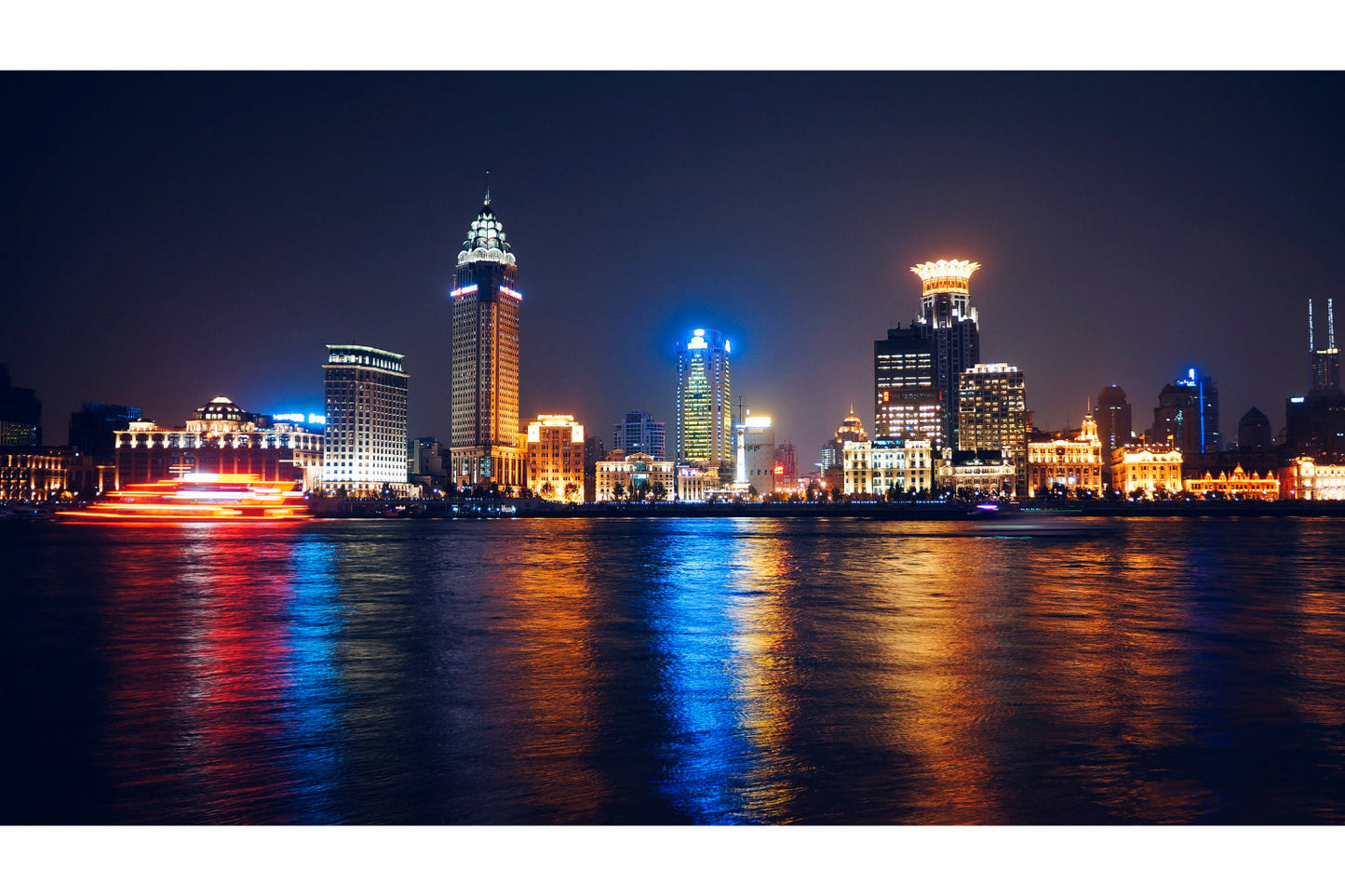 Grey City Colour Night Lights Water Cityscape Canvas Art Wall Picture Or Gloss Print