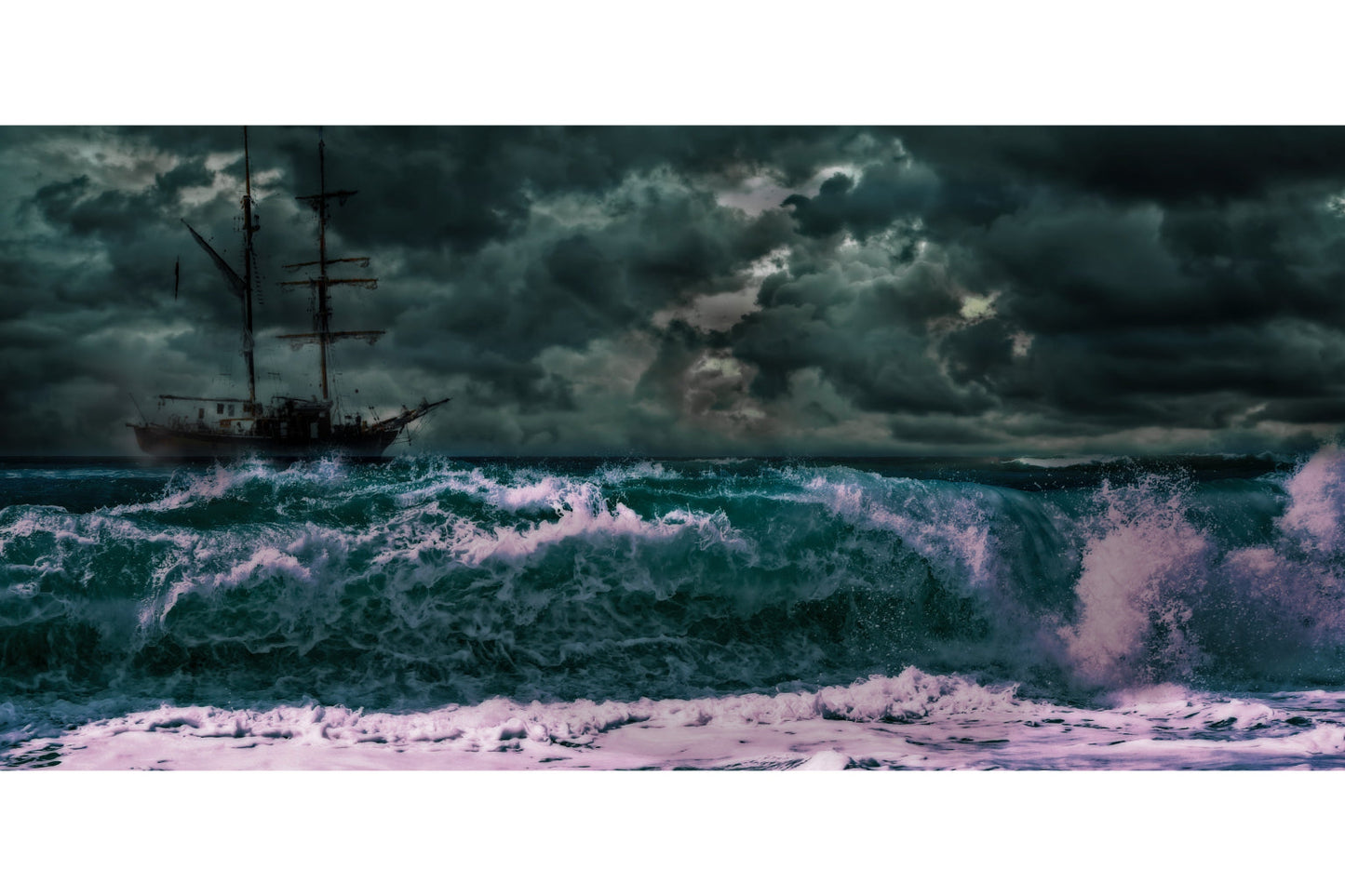 Grey Crashing Wave Sailing Boat Sea Canvas Art Wall Picture Or Gloss Print