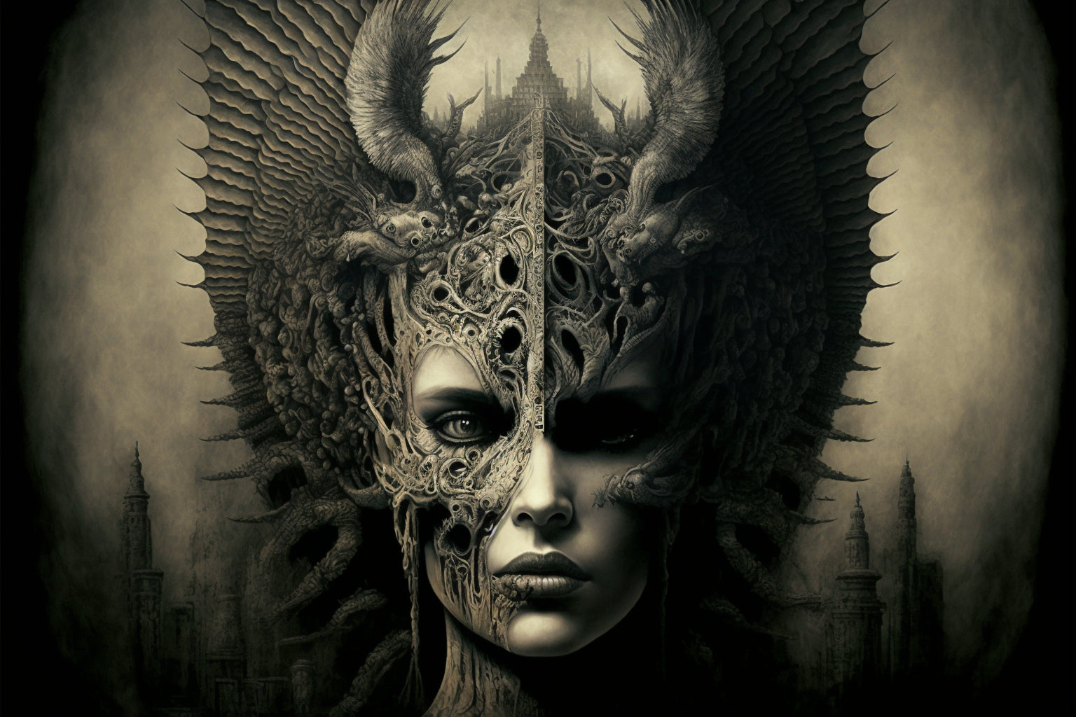 Grey Fantasy Girl Face Goddess Canvas Art Wall Picture