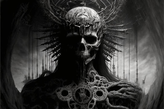 Grey Fantasy Skull Creature Canvas Art Wall Picture