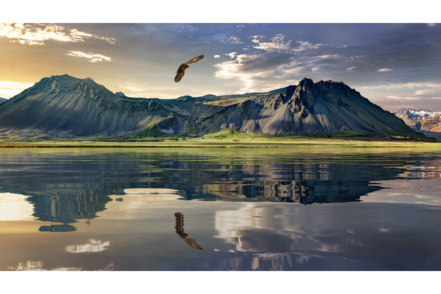 Grey Green Eagle Mountain Landscape Canvas Art Wall Picture Or Gloss Print