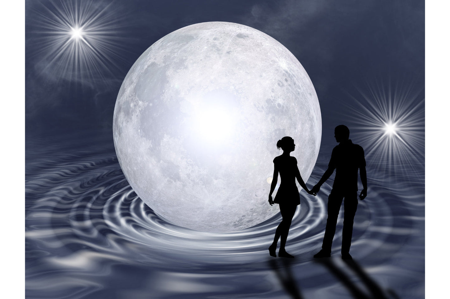 Grey Moon Fantasy Sphere Lovers Canvas Art Wall Picture Or Gloss Print