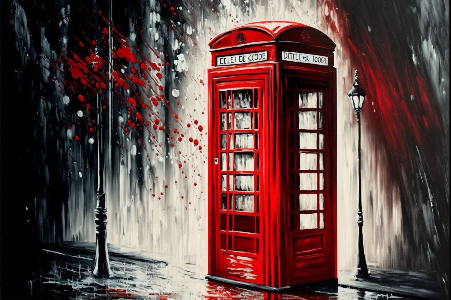 Grey Red Telephone Box Abstract Canvas Art Wall Picture