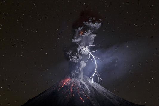 Grey Volcano Lightning Storm Canvas Art Wall Picture Or Gloss Print