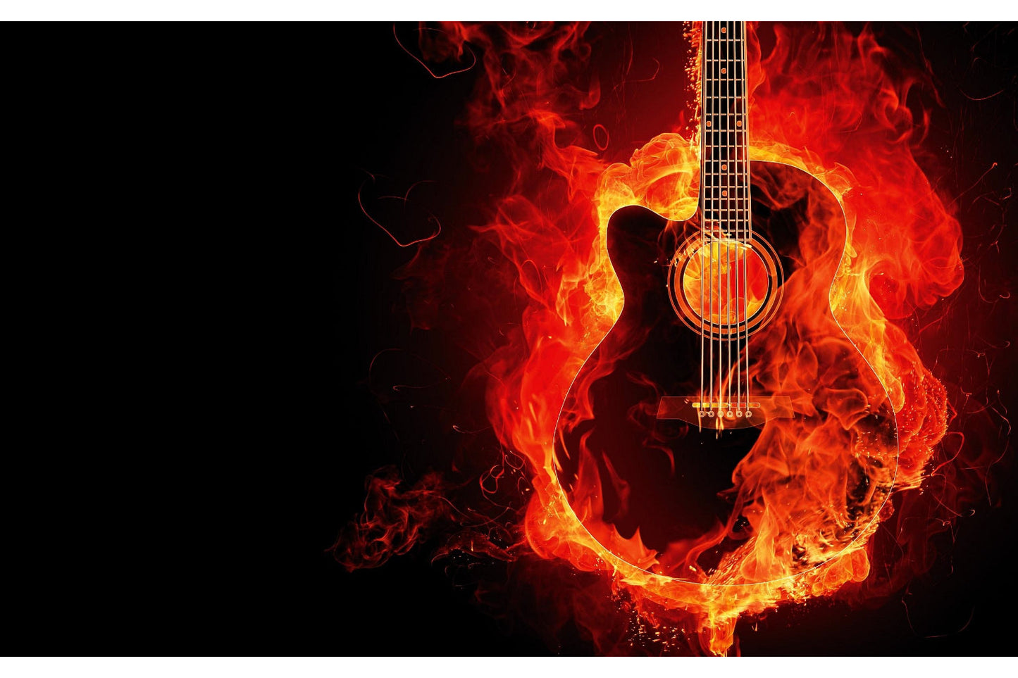 Guitar Fire Flames Music Instrument Canvas Art Wall Picture Or Gloss Print