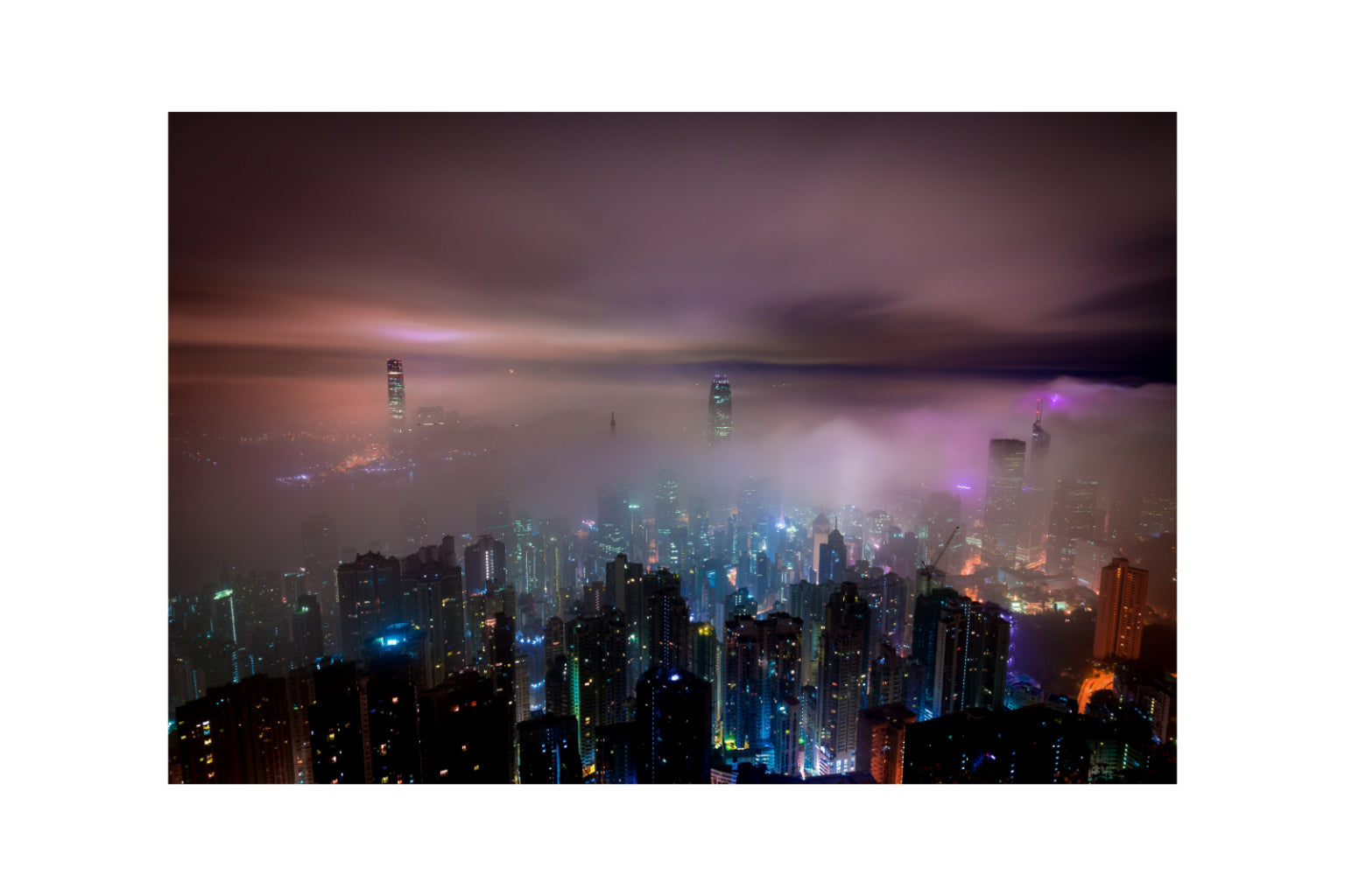 Hong Kong City Lights Purple Canvas Art Wall Picture Or Gloss Print