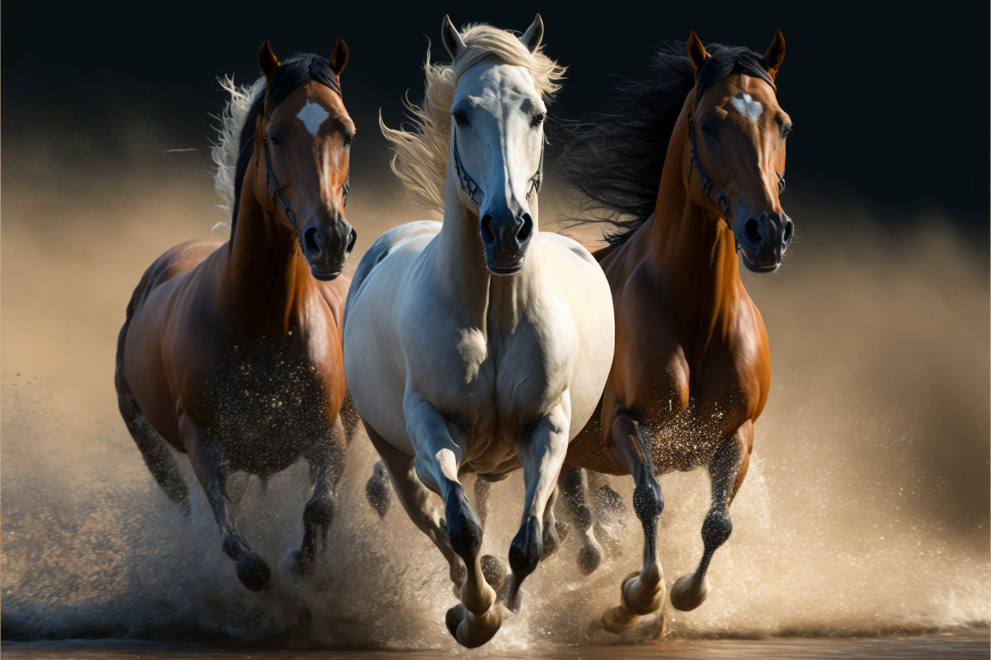 Horses Running Animal Wildlife Canvas Art Wall Picture