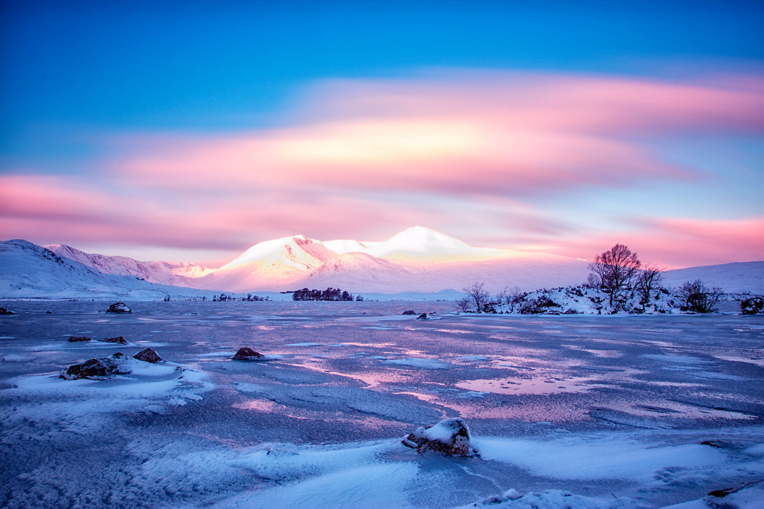 Landscape Mountain Pink Blue Snow Canvas Art Wall Picture Or Gloss Print