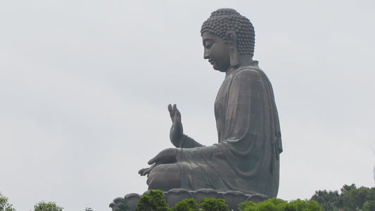 Large Stone Grey Buddha Statue Blue Sky Canvas Art Wall Picture Or Gloss Print