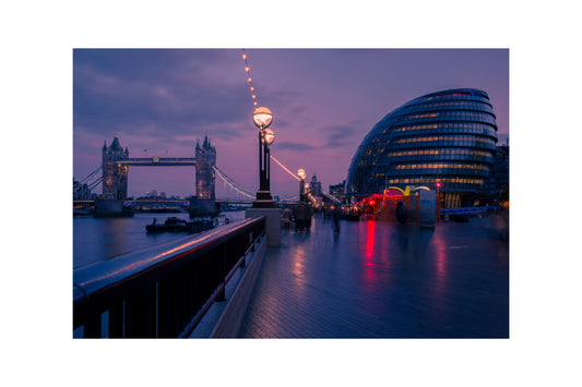 London Bridge City Purple Canvas Art Wall Picture Or Gloss Print