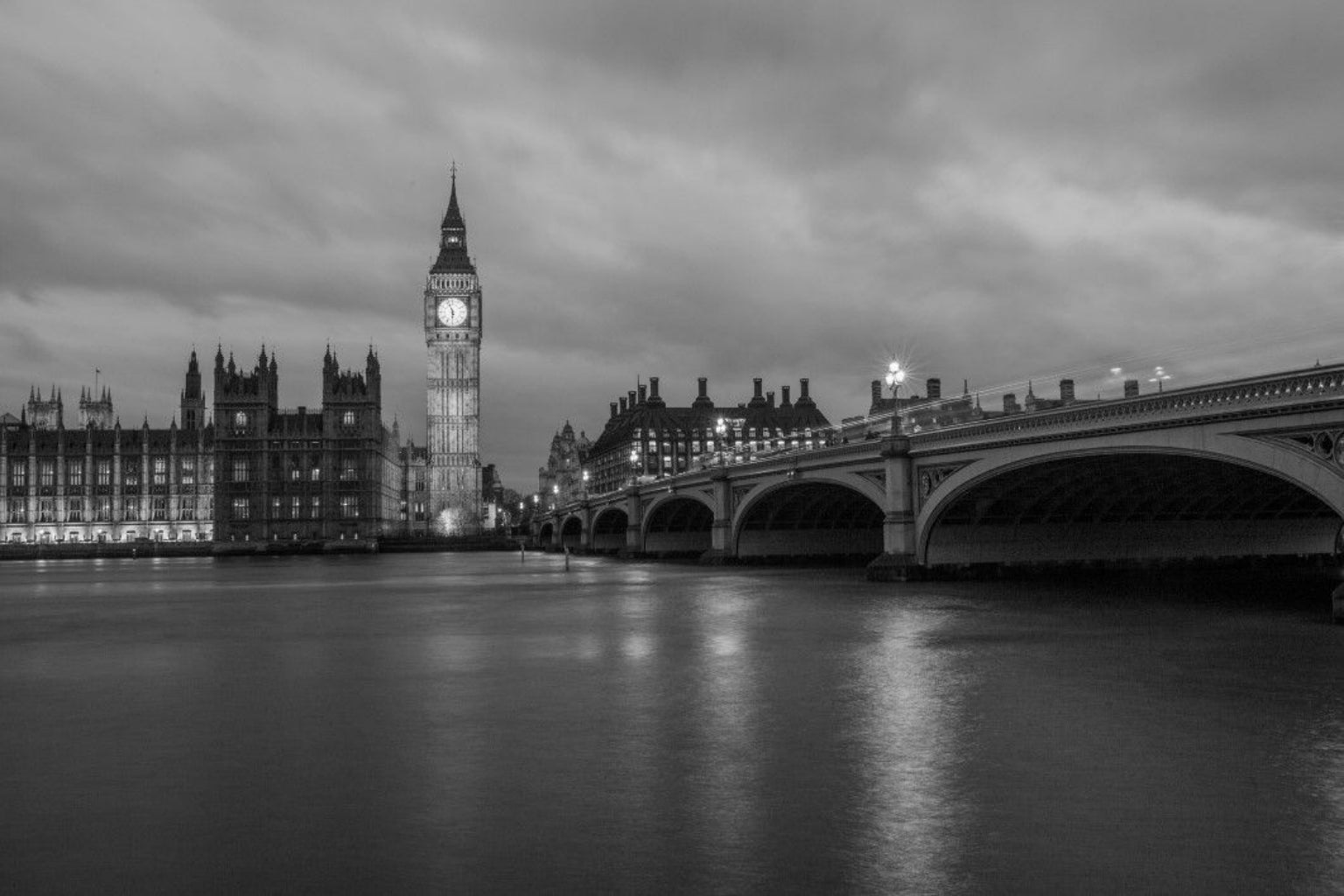 London City Black White Big Ben Cityscape Canvas Art Wall Picture Or Gloss Print