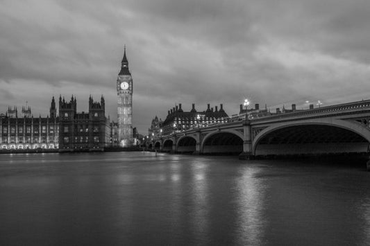 London City Black White Big Ben Cityscape Canvas Art Wall Picture Or Gloss Print