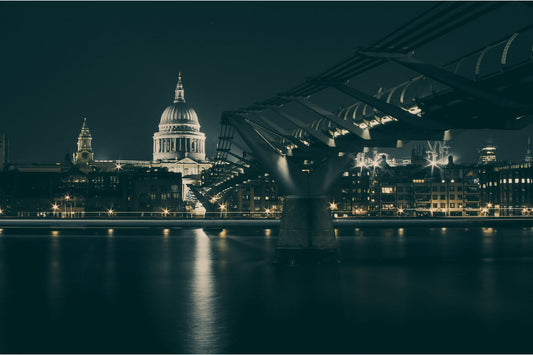 London City Night Lights Cityscape Bridge Canvas Art Wall Picture Or Gloss Print