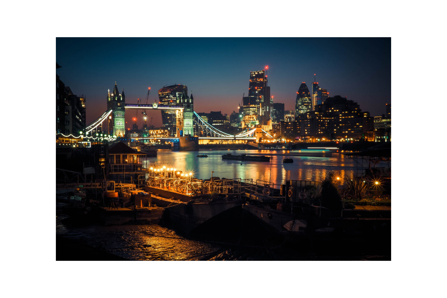 London Tower Bridge City Lights Canvas Art Wall Picture Or Gloss Print