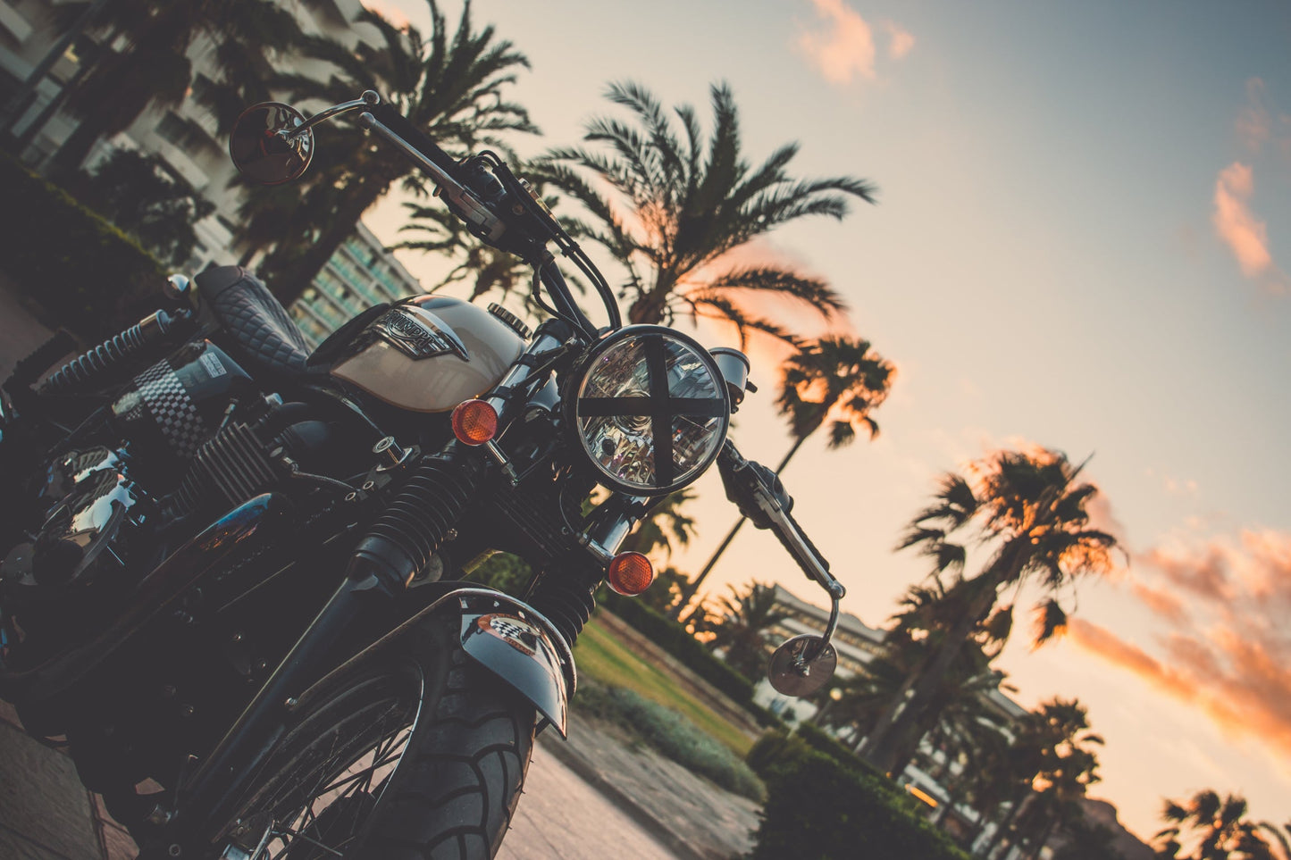 Motorbike Motorcycle Sunset Palm Trees Canvas Art Wall Picture Or Gloss Print