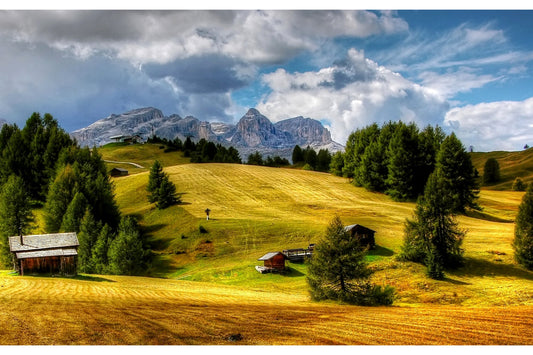 Mountain Green Field Trees Landscape Canvas Art Wall Picture Or Gloss Print