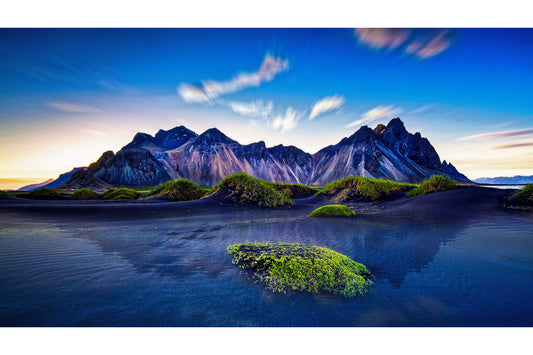 Mountain Landscape Blue Purple Waters Canvas Art Wall Picture Or Gloss Print