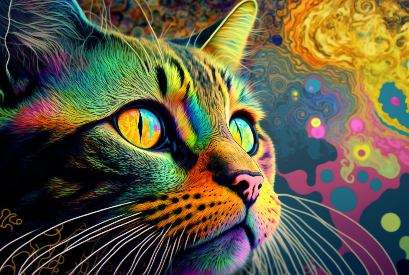 Muti Colour Colourfull Abstract Cat Animal Canvas Art Wall Picture