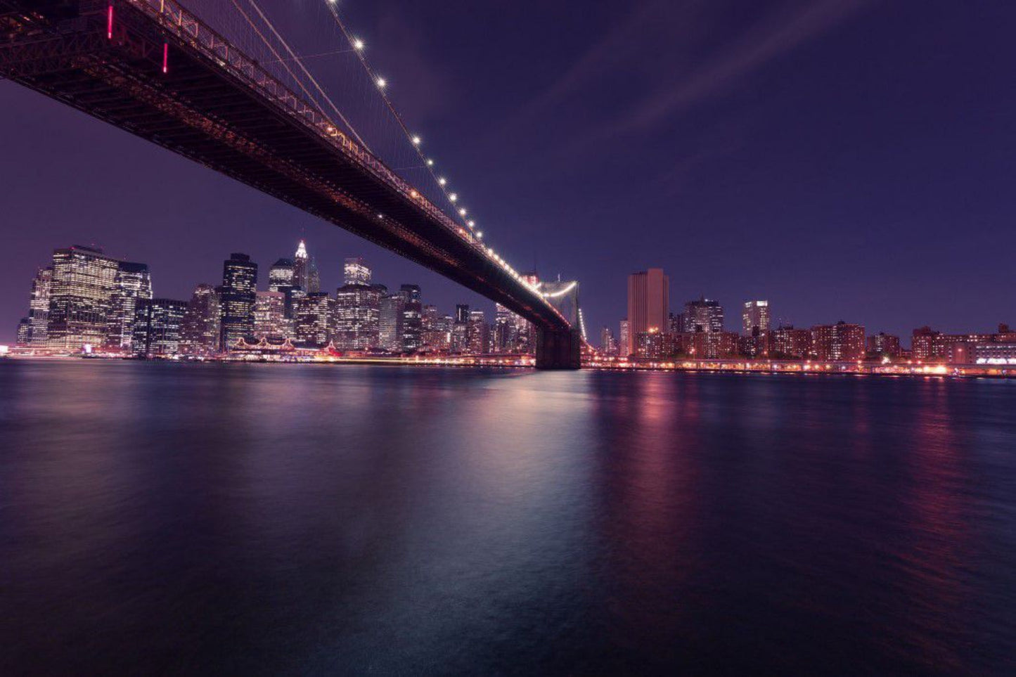 New York City Bridge Purple Lights Skyline Canvas Art Wall Picture Or Gloss Print