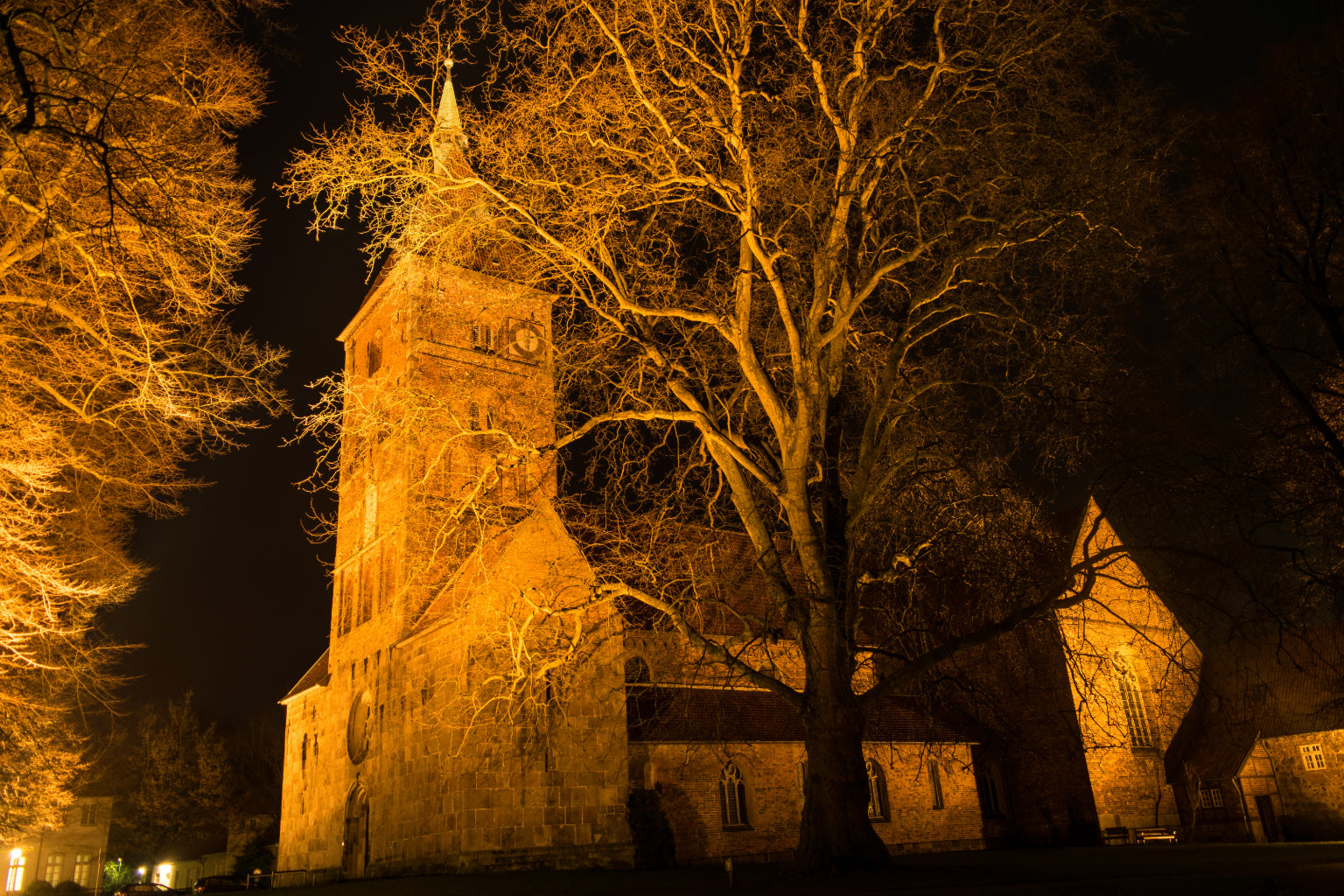 Orange Light Church Tree Canvas Art Wall Picture Or Gloss Print