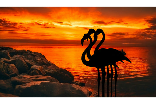 Orange Red Flamingo Sunset Beach Sea Canvas Art Wall Picture Or Gloss Print