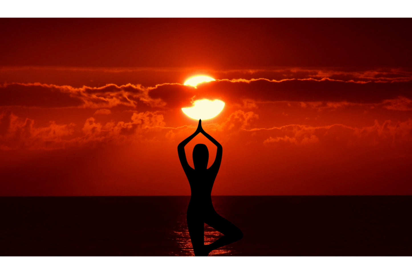 Orange Yoga Pose Sunset Sea Canvas Art Wall Picture Or Gloss Print