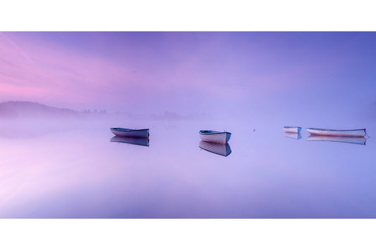 Pale Purple Pink Boat Lake Landscape Canvas Art Wall Picture Or Gloss Print