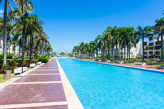 Palm Tree Turquoise Blue Swimming Pool Canvas Art Wall Picture Or Gloss Print