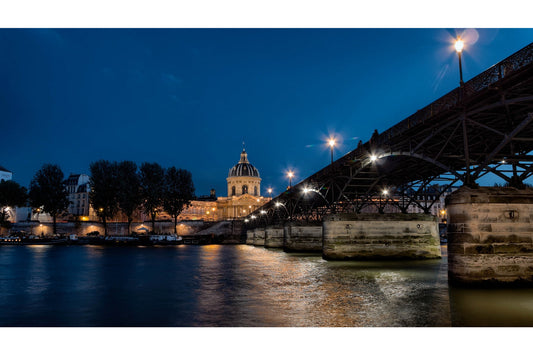 Paris City Blue Night Cityscape Bridge Canvas Art Wall Picture Or Gloss Print