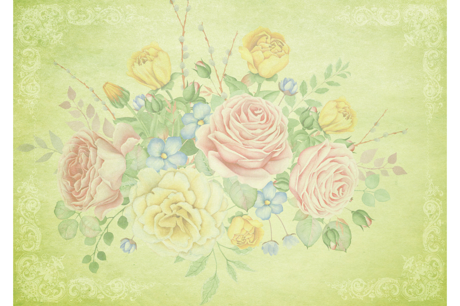 Pastel Fade Roses Flowers Pink Green Canvas Art Wall Picture Or Gloss Print