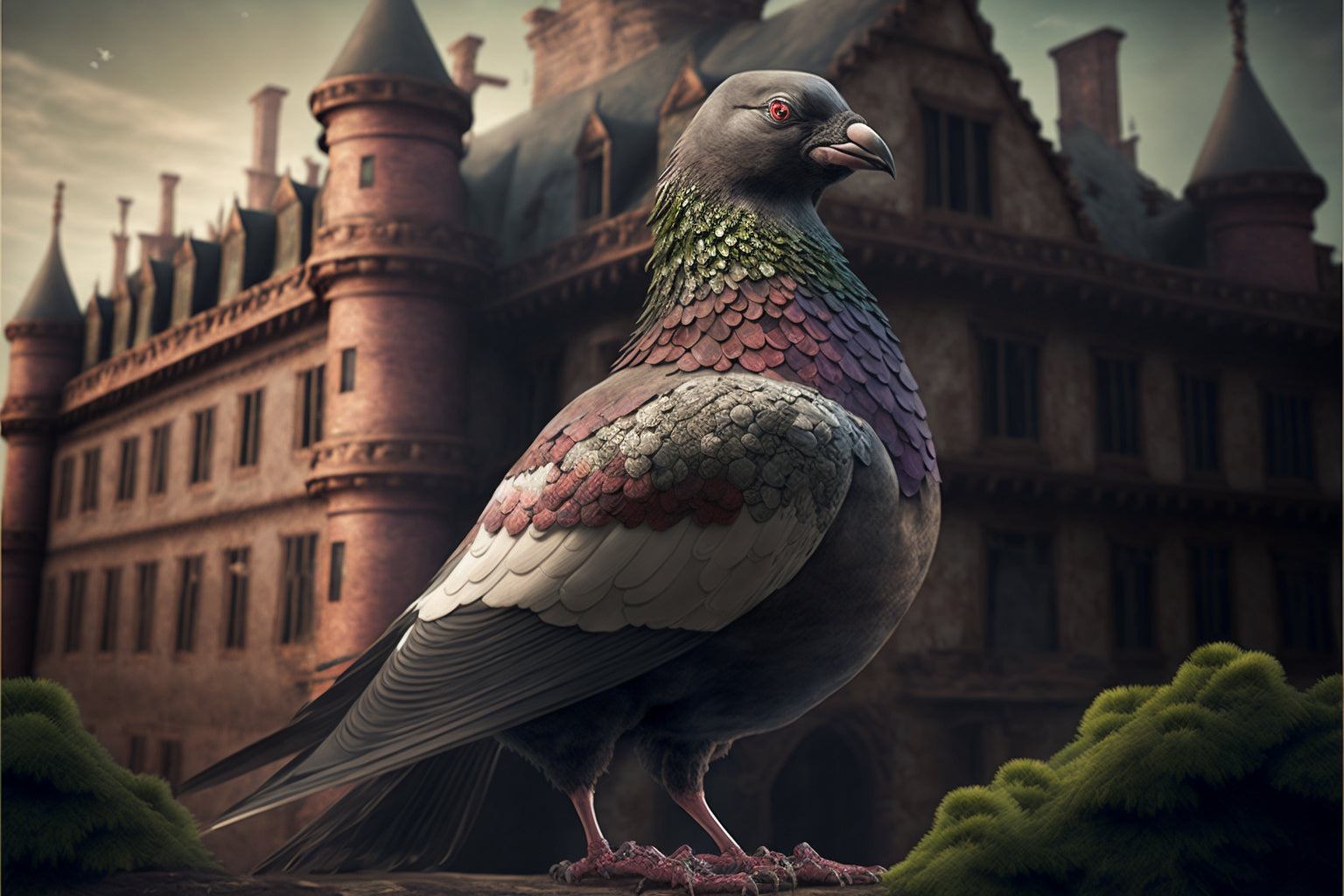 Pidgeon Bird Fantasy Castle Canvas Art Wall Picture