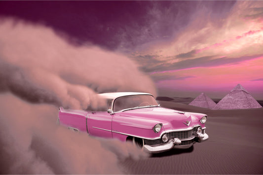 Pink Cadillac Car Sky Pyramids Cars Canvas Art Wall Picture Or Gloss Print