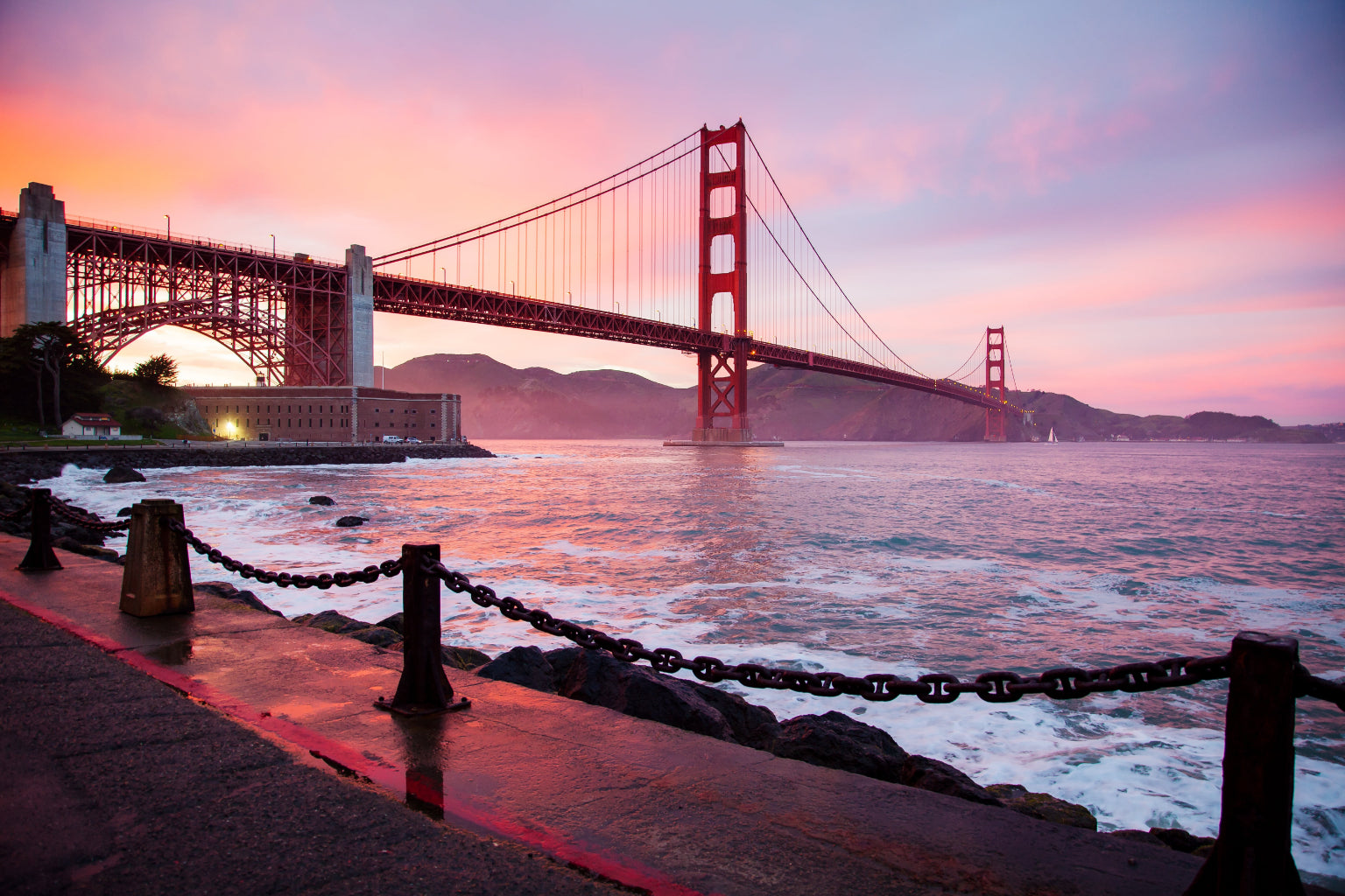 Pink Purple Bridge City Sunset Cityscape Canvas Art Wall Picture Or Gloss Print