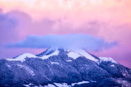 Pink Purple Mountains Winter Landscape Canvas Art Wall Picture Or Gloss Print