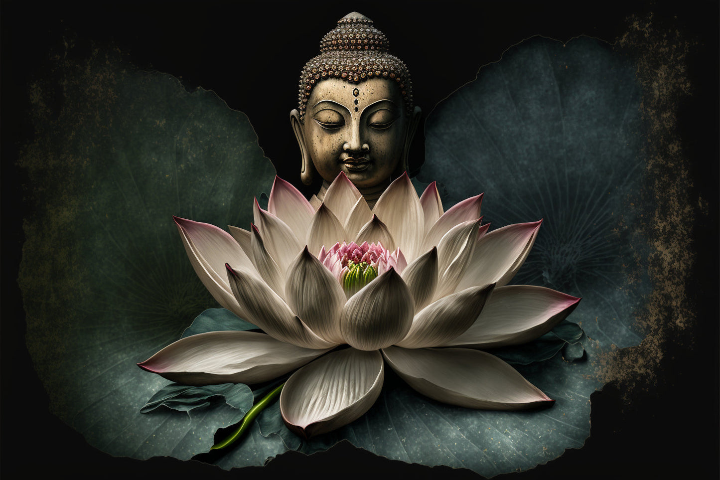 Pink White Lotus Flower Buddha Canvas Art Wall Picture