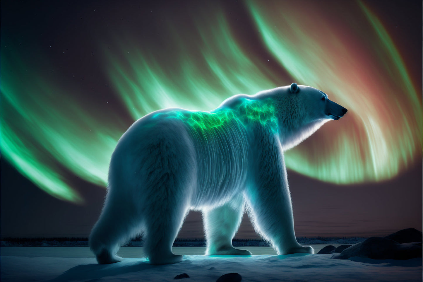 Polar Bear Northern Lights Canvas Art Wall Picture