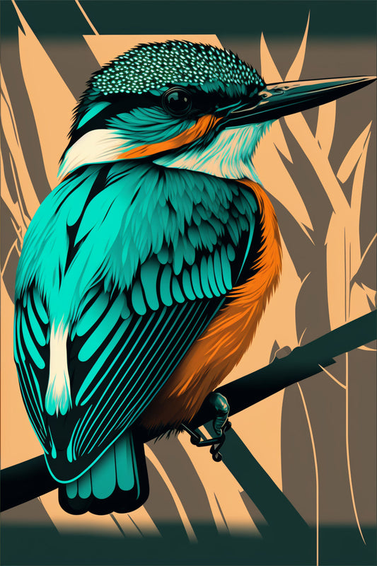 Pop Art Abstract Kingfisher Bird Teal Blue Canvas Art Wall Picture