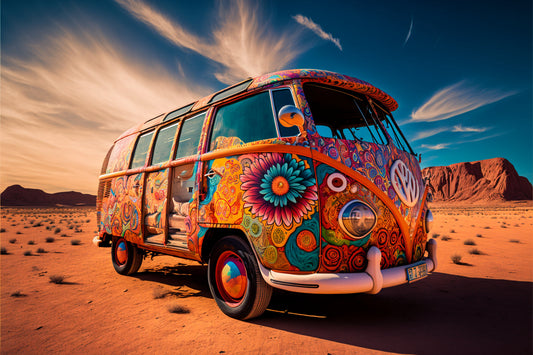 Pop Art Campervan Hippy Colourful Canvas Art Wall Picture