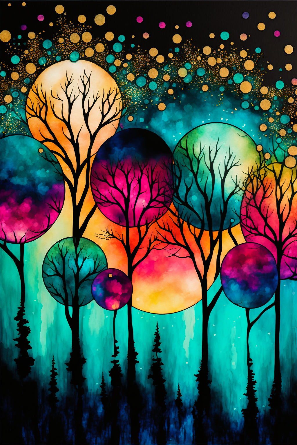 Pop Art Colourful Balloon Trees Blue Purple Canvas Art Wall Picture